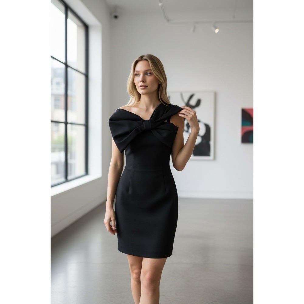 Marchesa Notte‎ Deconstructed Bow Mini Dress Women's 2 Black Cocktail